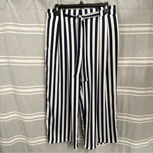 ZARA / Basics Blue & White Striped High Rise Wide Leg Crop Pants Size L